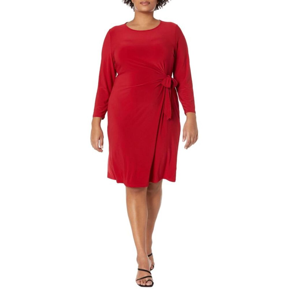 Kasper Womens Plus Size Anise Side-Tie Faux-Wrap Dress 3X Fire Red - NWT $99